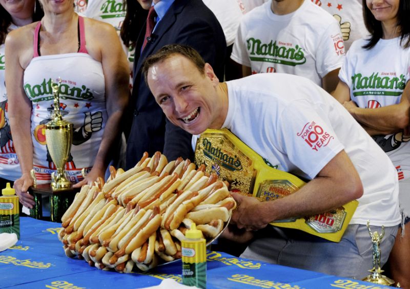 Joey Chestnut Wins Hot Dog Eating Contest, Sets World Record (Photo