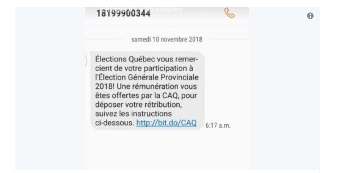 Fraudulent texts sent for supporting CAQ: possible phishing scam